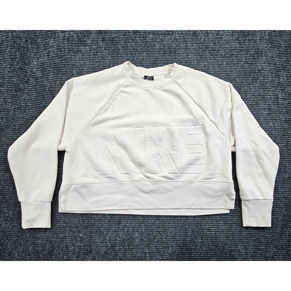 Nike Dri-Fit Cropped Sweatshirt Womens Medium Cream AH8436-008 Raglan Logo